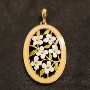 Vintage Gold and White Floral Pendant